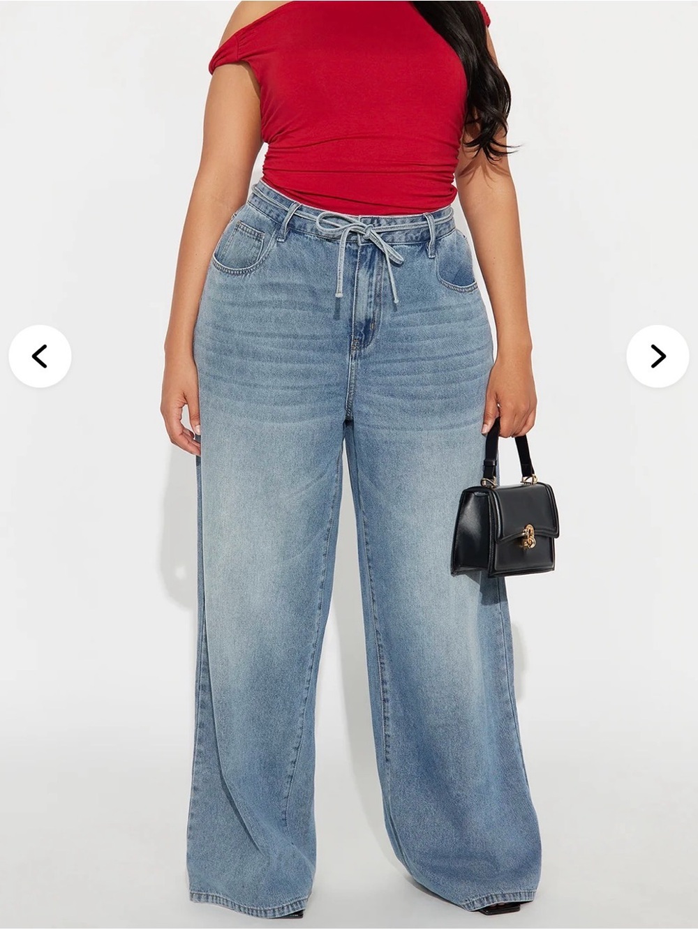 Plus size Fashion Nova Wide Leg Tie-Waist Light Blue Jeans